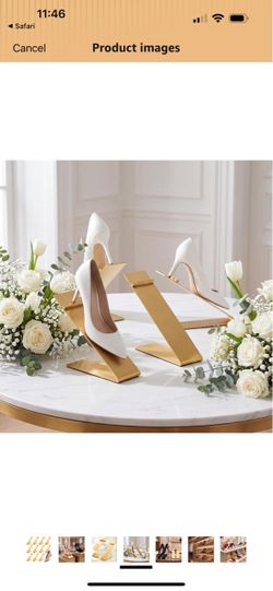Therwen 12 Pcs Gold Shoe Display Stand Shoe Rack Stainless Steel Golden Metal Riser High Heel Display Rack Holder for Home Shopping Malls (Shape V,Gol