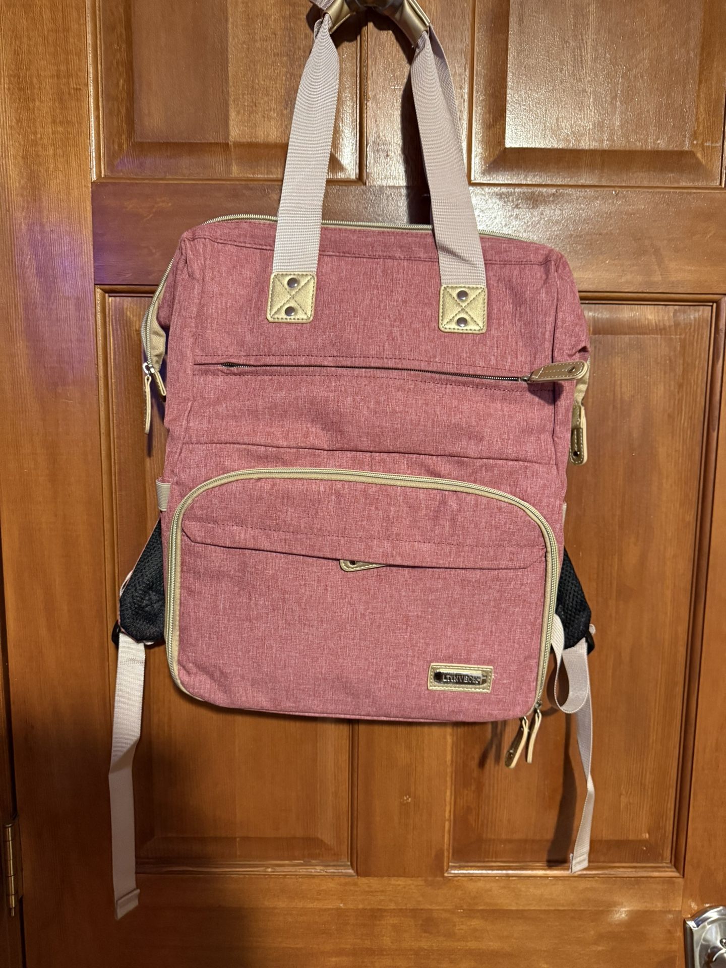 LTINVECK Knitting & Crochet Backpack Organizer – Dark Pink w/ USB Port