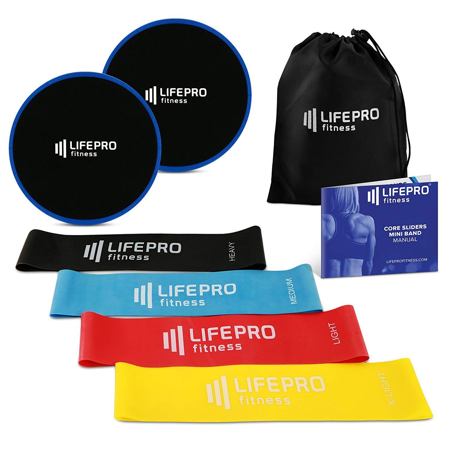 LifePro - Premium Slides and Bands Equipment with Home Exercise Videos & eBook (Loops and Sliders Set)