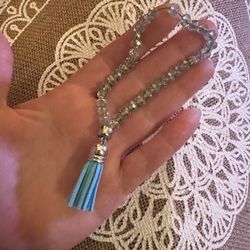 Mini Pocket 33 Faceted Glass Bead Islamic Prayer Beads Mesbiha Silver & Blue With Tassel