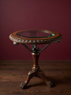 Maitland-Smith Handmade Round Glass-Top Pedestal Table – Philippines