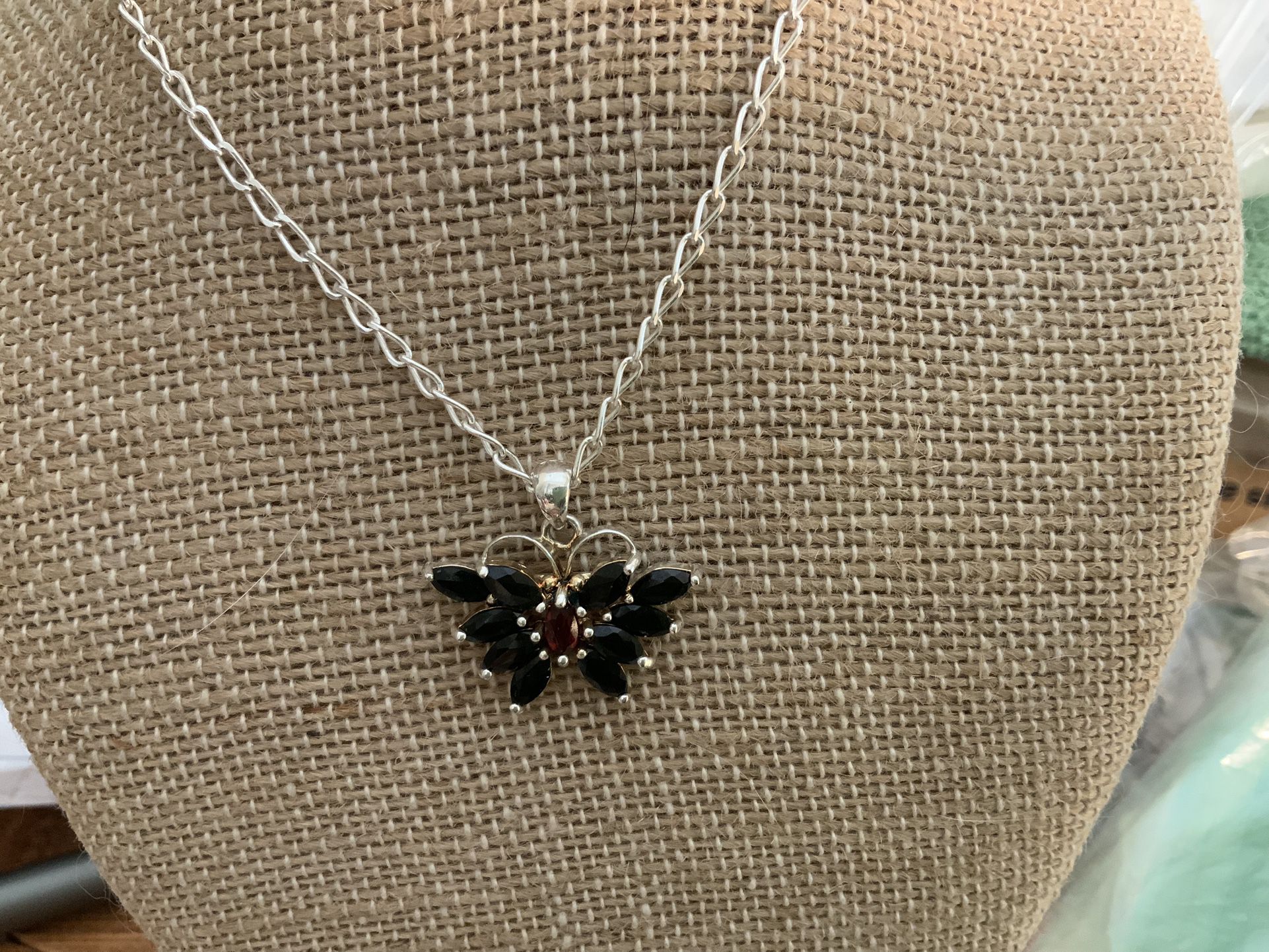 Garnet /black Shappire Butterfly  Necklace 