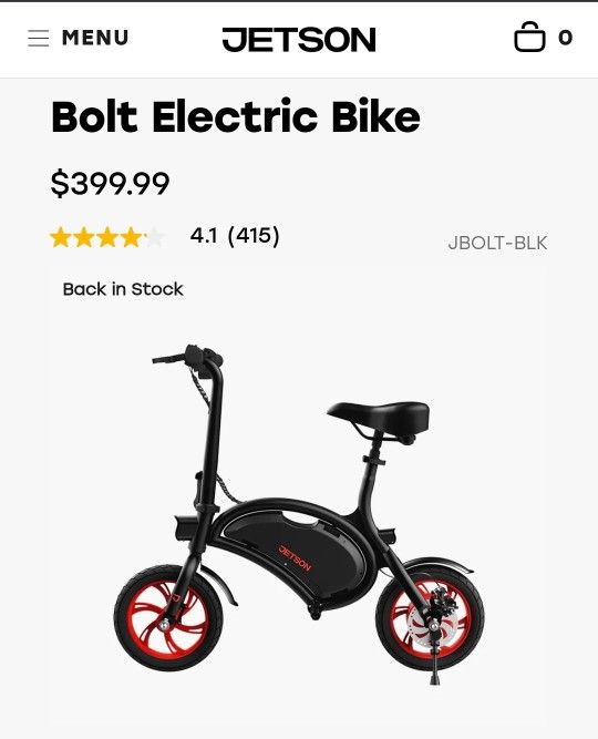 Jetson Bolt Electric Bike Brand New