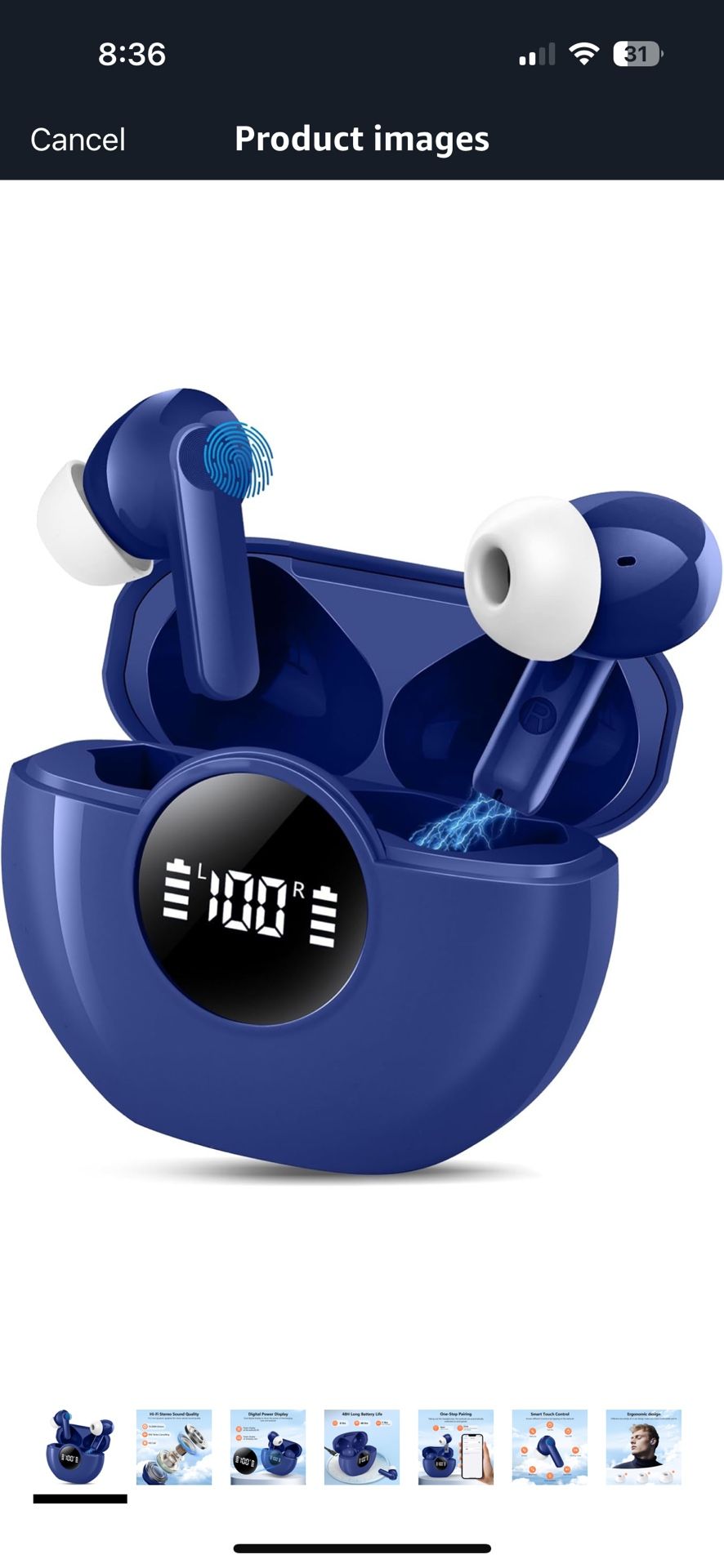 Wireless Earbuds,Bluetooth 5.4 Headphones,48H Playback LED Power Display Screen Earphones with 14.2mm Driver IPX7 Waterproof in-Ear Earbuds with Mic,H