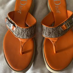 Dior Trotter Leather Orange Monogram Thong Sandals - NWOT!!