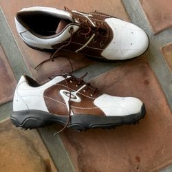 Oakley Golf Shoes Mens Size 9 White Brown Leather Soft Spikes Athletic Sneakers