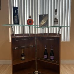 home bar and 2 bar stools