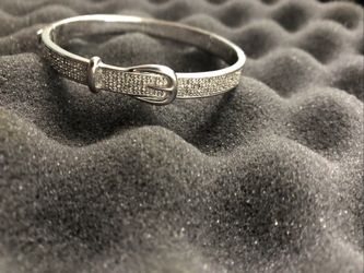 Rhodium Plated Diamond Hinged Buckle Bangle Bracelet 1\5 Ct TDW