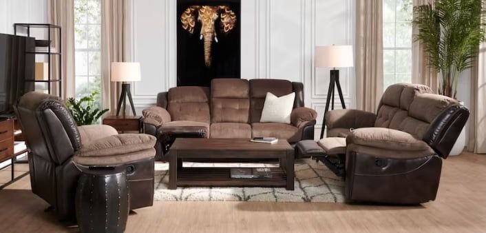 Brown Manual Reclining Sofa And Loveseat