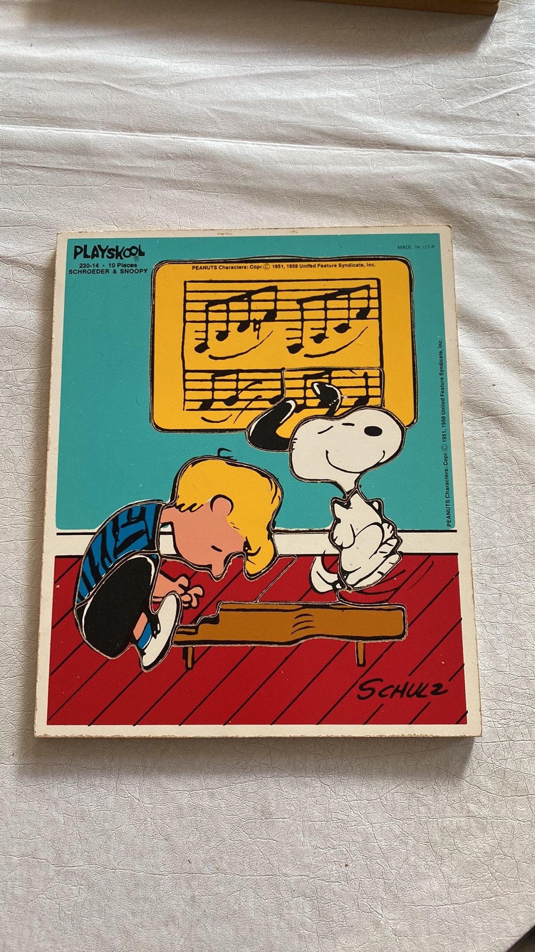 Vintage 1958 Playskool Peanuts Schroeder & Snoopy wooden puzzle
