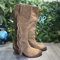 Kacey For Lucchese Gallop Women’s Bridle Brown Suede Boho Cowboy Boots 9 B