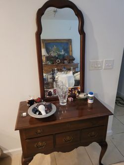 Ethan Allen. Desk And Mirror