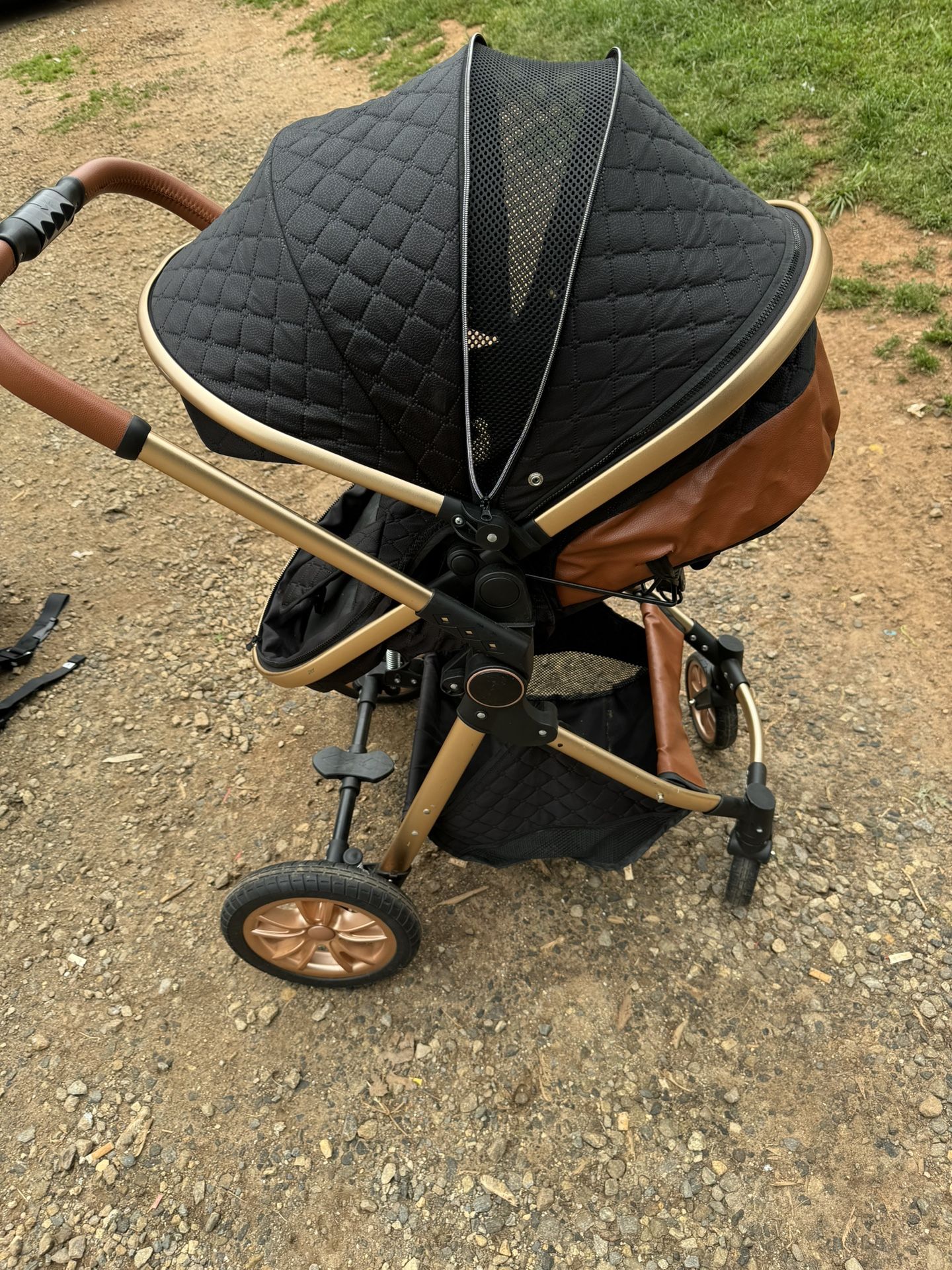 Stroller With Leather Accent And Car seat