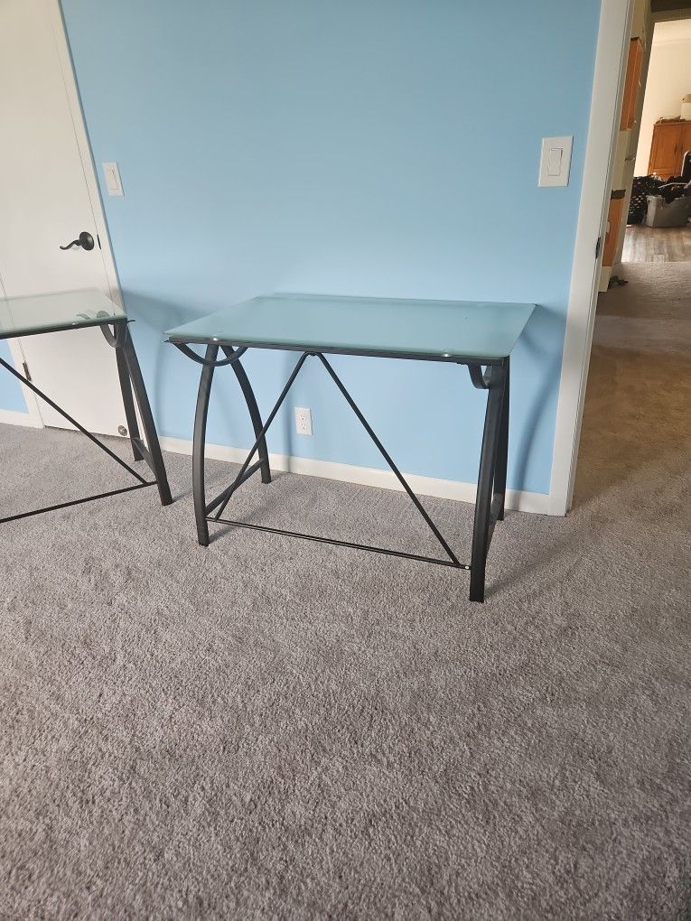 Two Frosted Glass Top Metal Desks