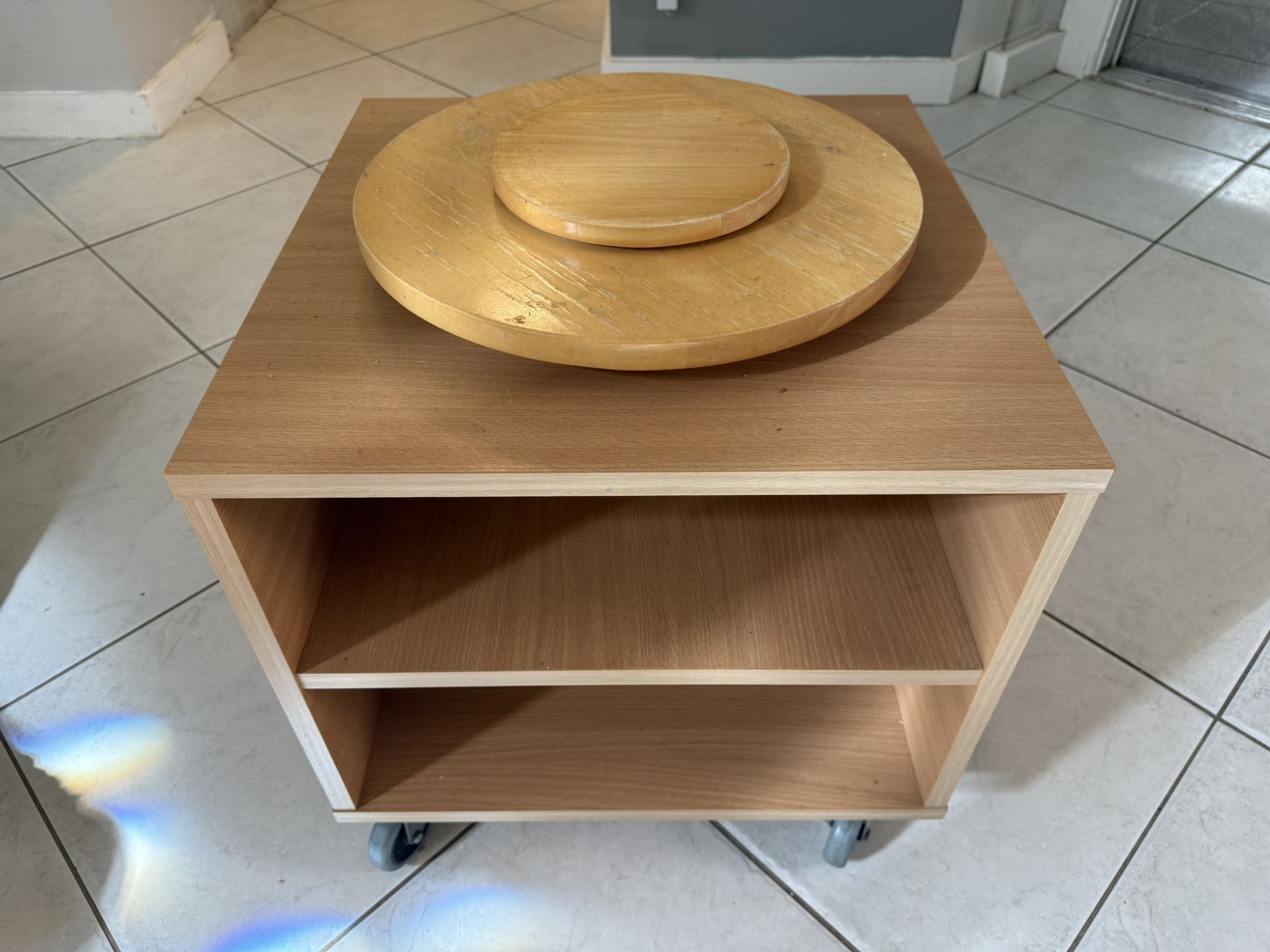 20” Tall Wood Cubby on Wheels w/ Lazy Susan