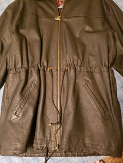 Vintage Black Leather Rain Coat. Size Medium Thumbnail