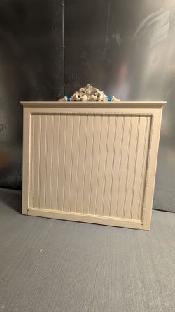 White Wood Headboard for queen bed with Ornate Crest