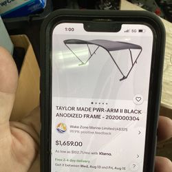 TAYLOR MADE PWR ARM II BLACK ANODIZED FRAME SHADE BOAT RV FISHING NEW MARINE
