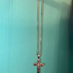 Stainless Steel Cross Necklace Diamond Embroidered 