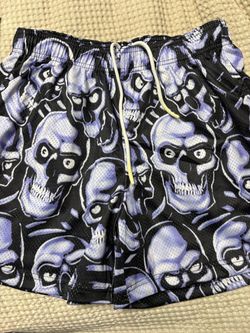 Large Bravest Blue Skull Print Mesh Shorts