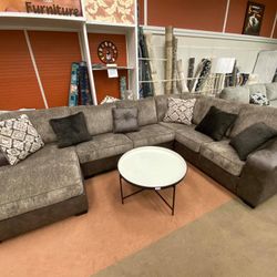 Abalone Chocolate RAF And LAF Oversized Sectional & Couch
