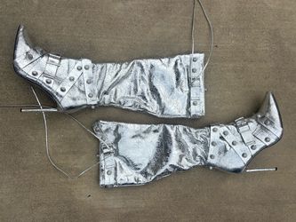 Silver Metallic Knee-High Stiletto Boots