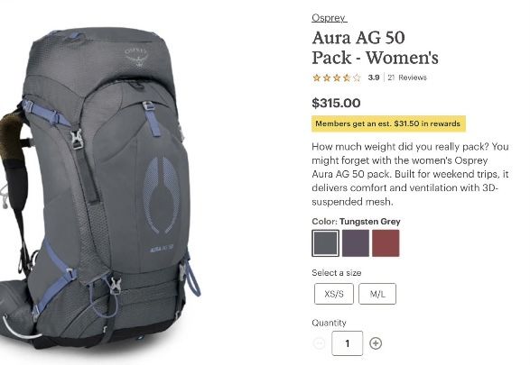 Osprey Aura 50 Liter Women’s Backpack -M/L