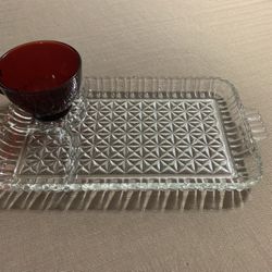 Vintage Glass Party Plates with Cups, Set of 24
