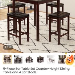 5pc bar table set counter height dining table and 4 barstools