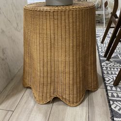 Vintage Coastal Draped Ghost Wicker Side Table End 1970s
