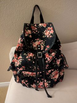 Floral Rose Drawstring Canvas Bookbag