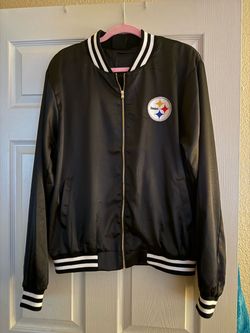 Steelers Women’s Satin Jacket with Rhinestone Emblem Size XL