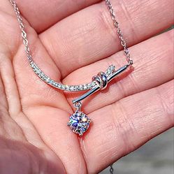 1 Carat Moissanite 18kt White Gold Plated Sterling Silver Necklace