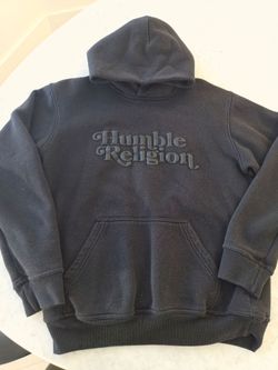 Mens Black Humble Religion Hoodie Medium