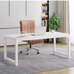 🔥 Modern Computer Desk, 63 x 31.5 inch Large Executive Office Desk Computer Table Study Writing Desk Workstation for Home Office, Spliced Desktop, Wh