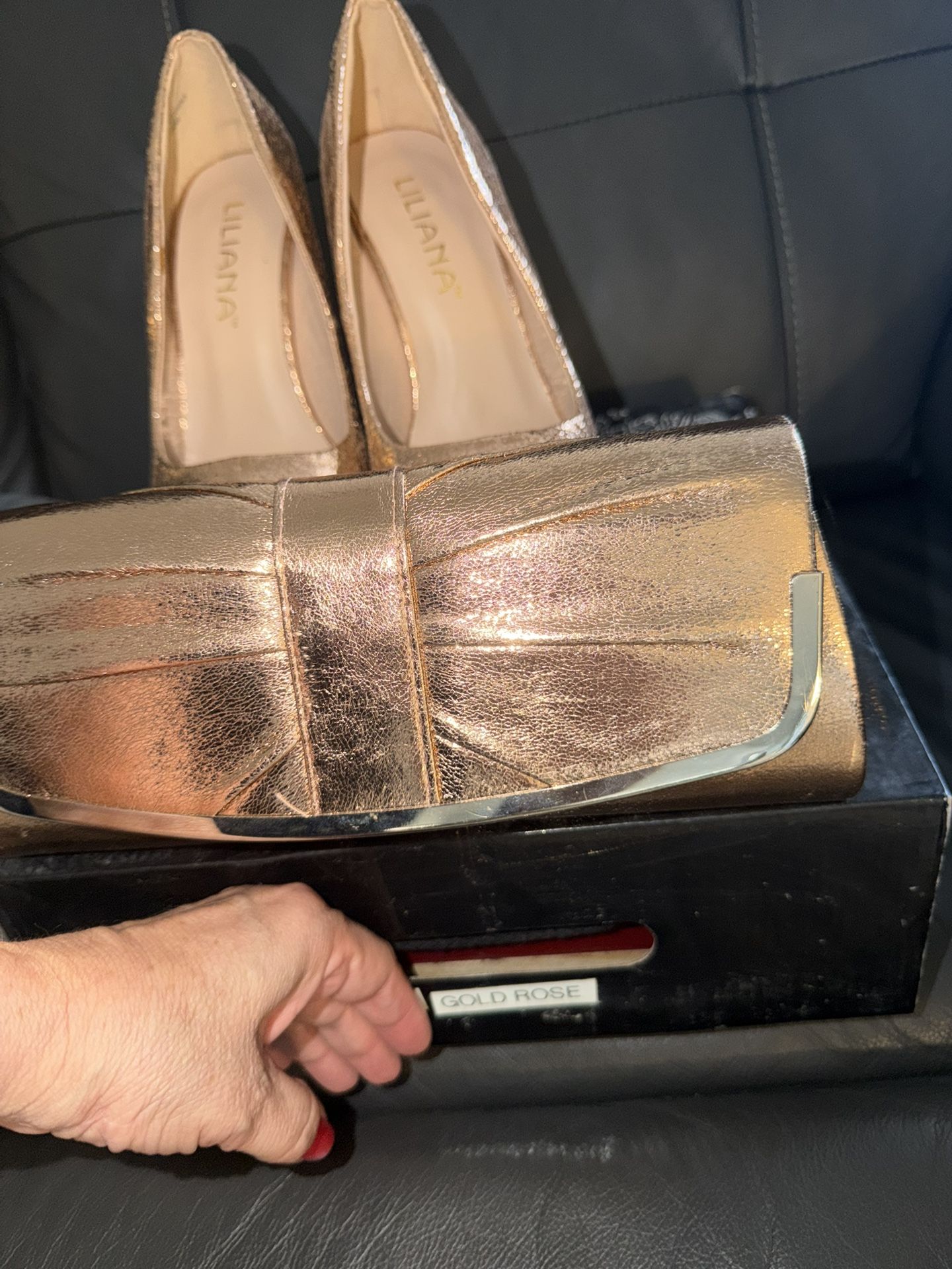 high heels and a clutch bag , Set For Party , New !!!Gold Rose Size 8
