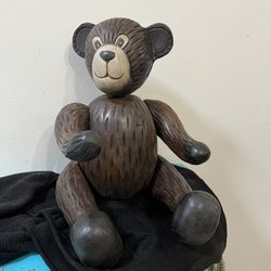 Wooden Hand Carved Teddy Bear With Moving Arms And Legs 