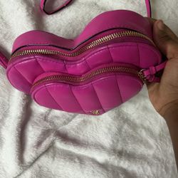 Pink Quilted Heart-Shaped Crossbody Bag