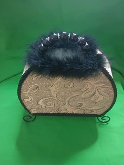 New Tapestry Nightlight Handbag with Feather Trim