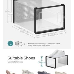 SONGMICS Shoe Boxes Storage Organizers Stackable Clear Plastic Boxes Set of 18 - Black