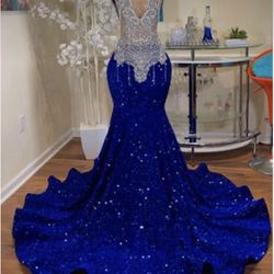 Blue And Silver Sleeveless Prom Dress Medium 
