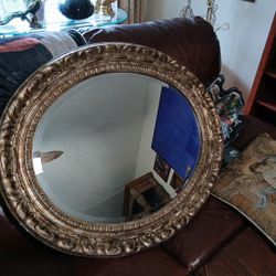 Giltwood Ornate Frame Regency Ship Style Convex Mirror Domed Glass 