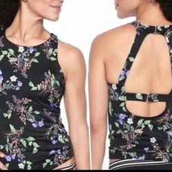 Athleta Black Floral swimwear Tank Top sz 40B/C  beach summer vacation pool 