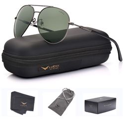 LUENX Polarized Aviator Sunglasses for Men Women (Green)