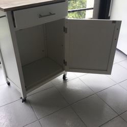 Small Kitchen Cabinet On Wheels With One Movable Shelf