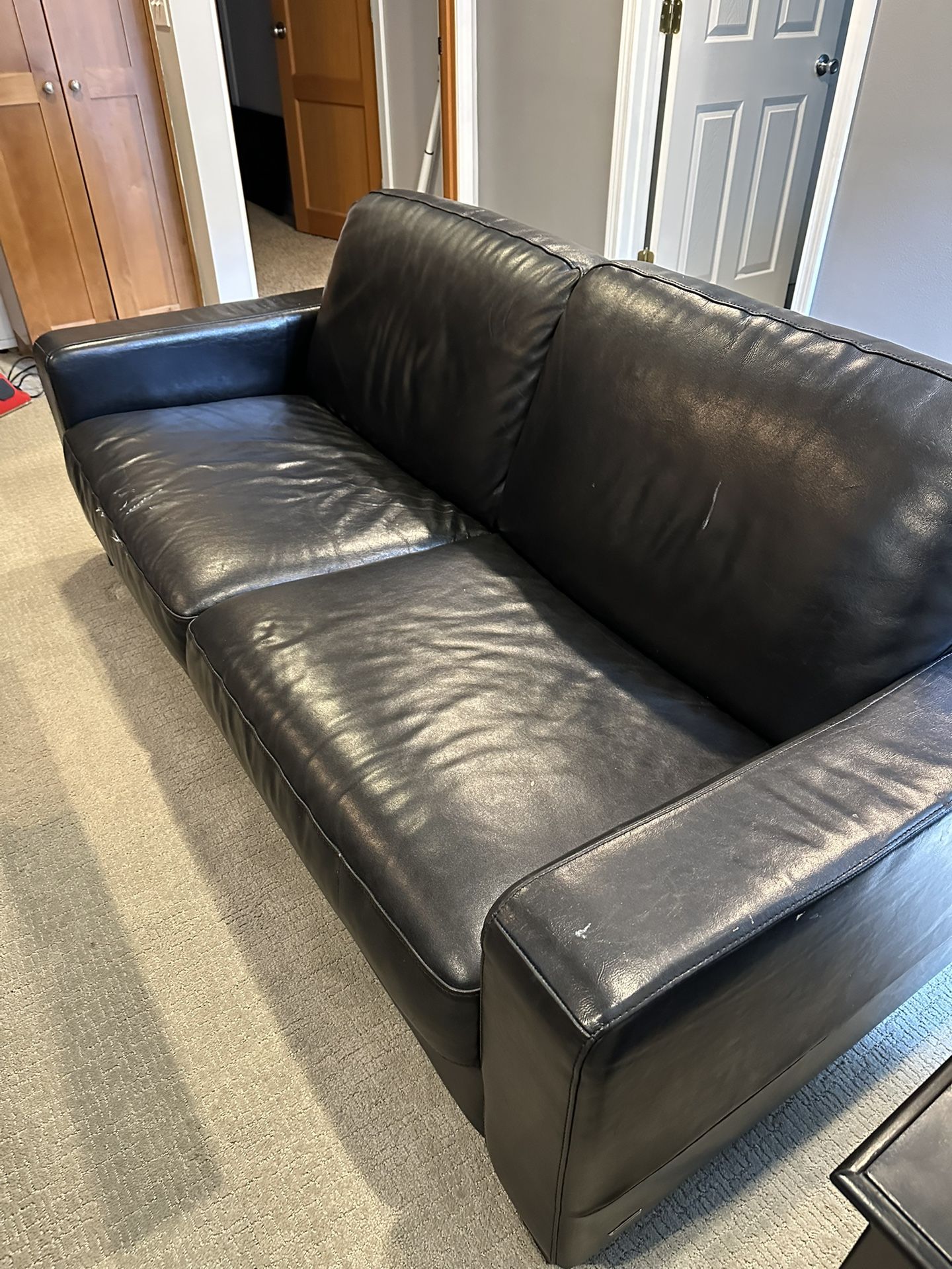Natuzzi Italian Black Leather Couch