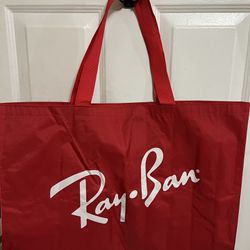 RAY-BAN Red Large Tote Bag Beach Bag 17 “X 24” Reusable Bag White Logo