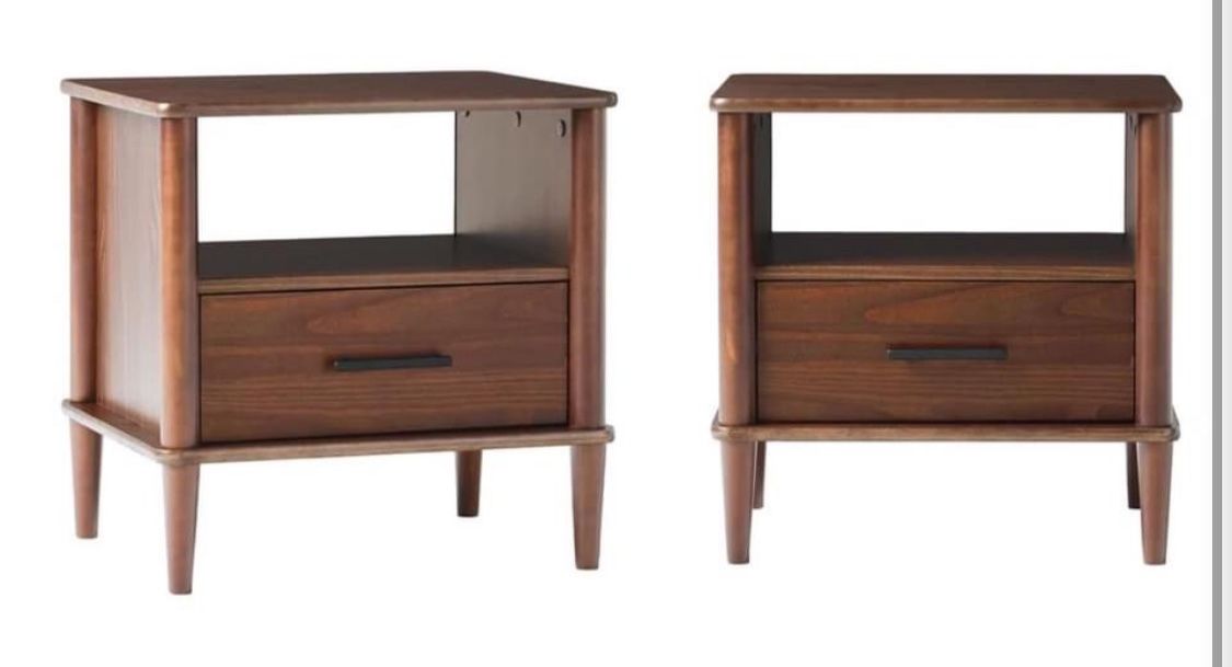 Set of 2 New Mid Century Modern Spindle Leg 20” Nightstands or Side End Tables