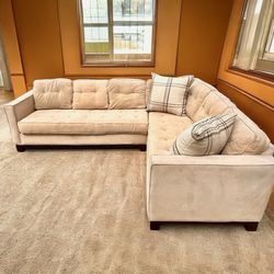 Beige 110” by 82” 2pc Tufted Sectional Sofa - Excellent Condition