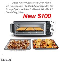 New Ninja Digital Air Fry Countertop Oven Functionality, Flip Up & Away Capability for Storage Space, with Air Fry Basket, Wire Rack $100